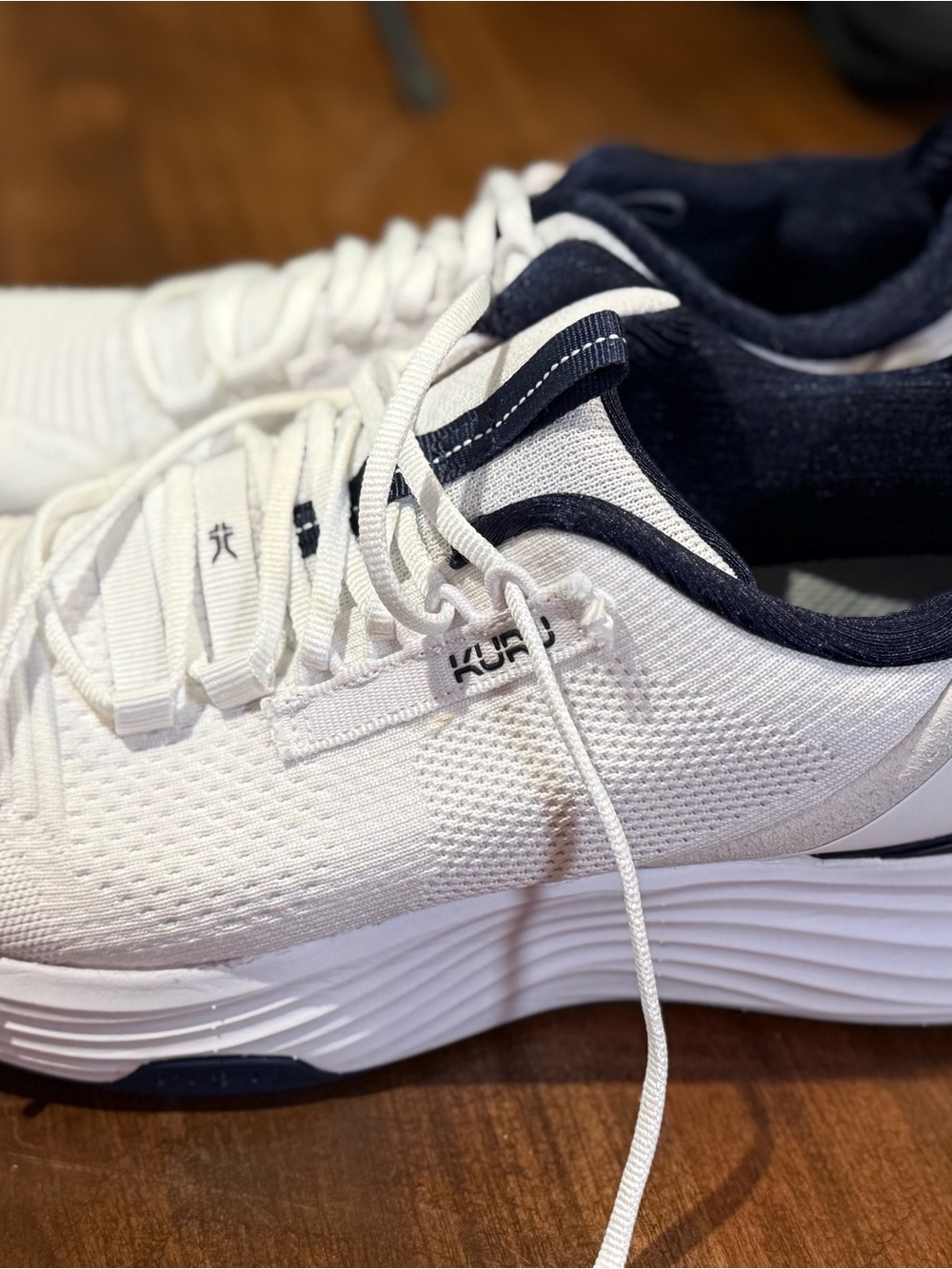 KURU White and Navy Lightweight Knit Athletic Sneakers